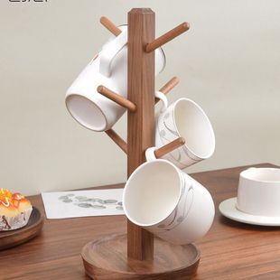 钥匙收纳摆件家用茶杯架高级感轻奢马克水杯架子桌面置物架实木