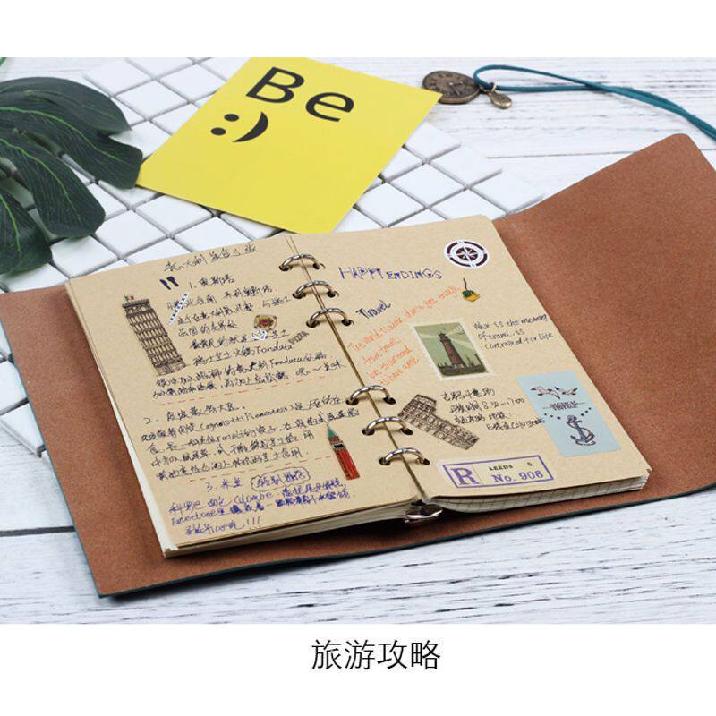 笔记本文具记事本绑带布纹手帐本子活页A6手记手账本小清新套装