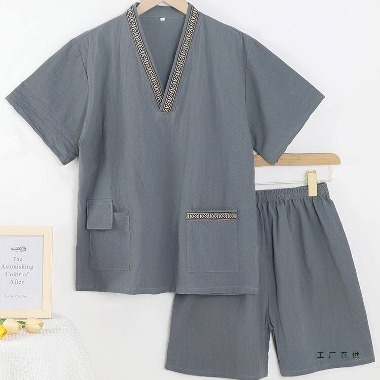 新款汗蒸服男款洋气纯色足浴服温泉洗浴客人棉麻按摩睡衣桑拿服女