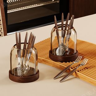 高颜值水果叉套装中古风家用不锈钢轻奢甜品咖啡勺签子收纳罐