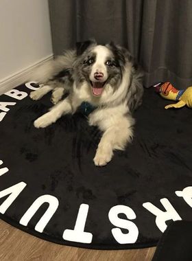 P66D黑色小地毯圆形书房间卧室床边毯子镜前梳妆凳电竞转椅子地垫