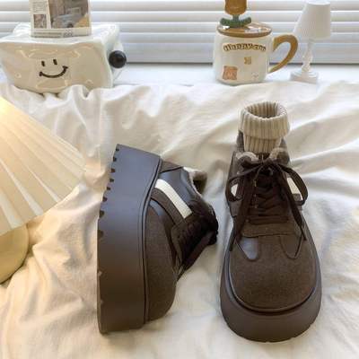 废土风小个子厚底松糕鞋女2025新款复古加绒保暖棉鞋冬季勃肯棉靴