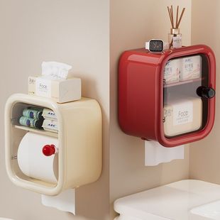 卫生间厕纸盒2025新款免打孔壁挂厕所防水纸巾盒抽纸卫生纸置物架
