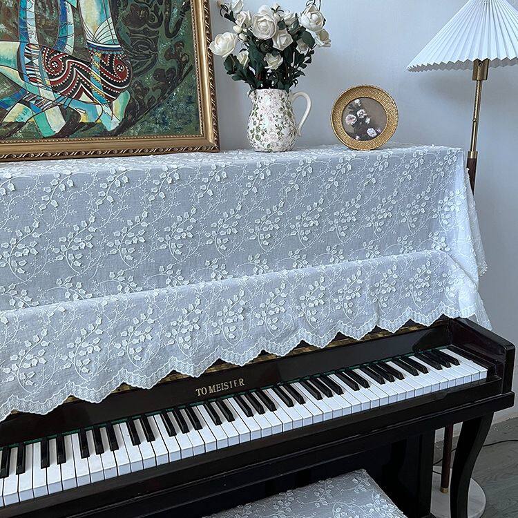 通用钢琴罩现代简约半罩法式绣花钢琴盖巾全罩防尘北欧钢琴盖布