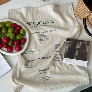 ins中古餐巾垫布 复古文艺亚麻英文字母布美食拍照道具装饰背景布