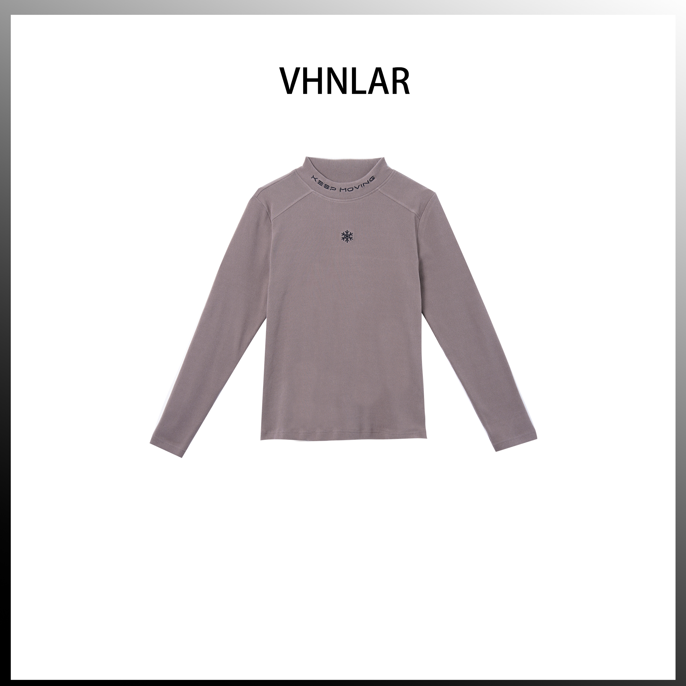 半高领 “KEEP MOVING” 字母印花雪花刺绣修身长袖打底衫