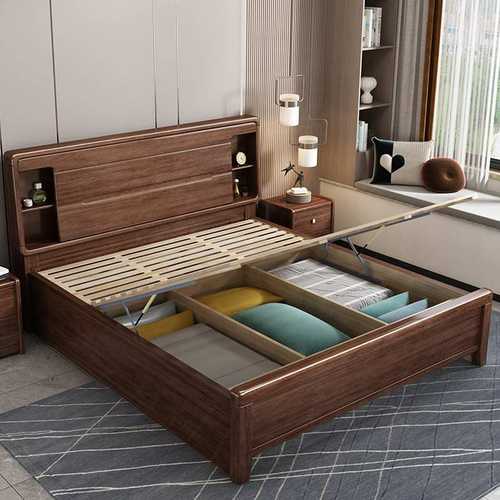 新中式胡桃木全实木床家用卧室1.8米1.5*2米双人床高箱储物床家具