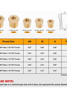 25PCS内外丝补心五金水暖配件压力表补芯变径铜接头全牙半牙盒装