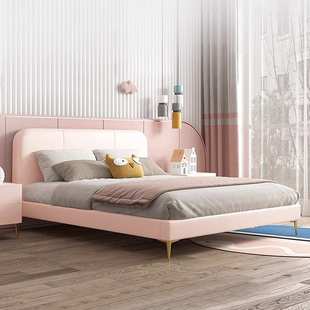 现代轻奢皮床儿童床可爱设计款 女孩公主床男孩单人床1.8m实木软床