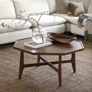 北欧简约实木黑胡桃木八边形茶几小户型客厅樱桃木多功能沙发边几