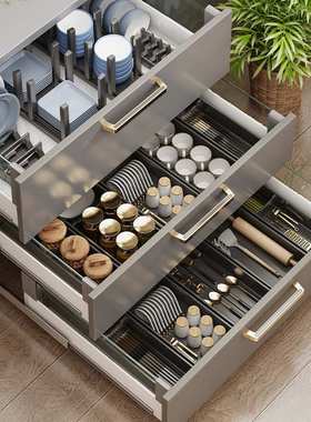 厨房碗碟收纳架盘子置物架抽屉分隔内置餐具收纳盒橱柜柜内碗筷架