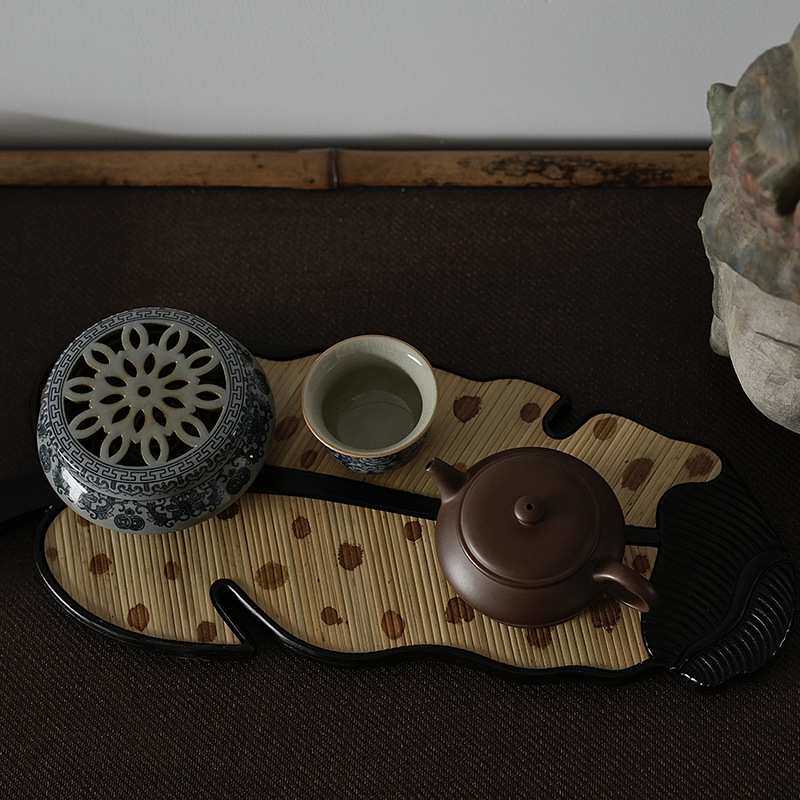 福建湘妃竹干泡台 芭蕉叶干泡茶台壶承手工贴面茶台