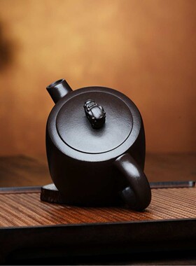 宜兴名家全手工紫砂壶原矿石黄泥古钟壶180ml紫砂茶壶功夫紫砂壶
