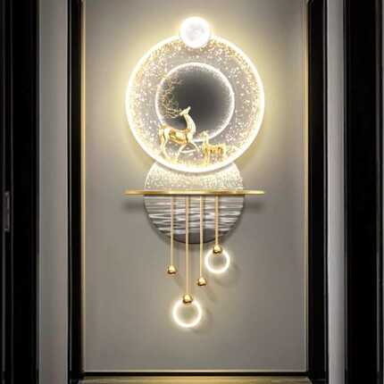 麋鹿玄关装饰画壁灯过道走廊尽头立体轻奢led发光画寓意好客厅画