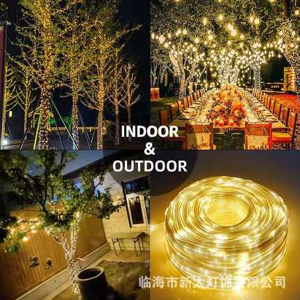 LED小彩灯闪灯串灯太阳能皮线灯24v低压户外庭院露营防水装饰树灯