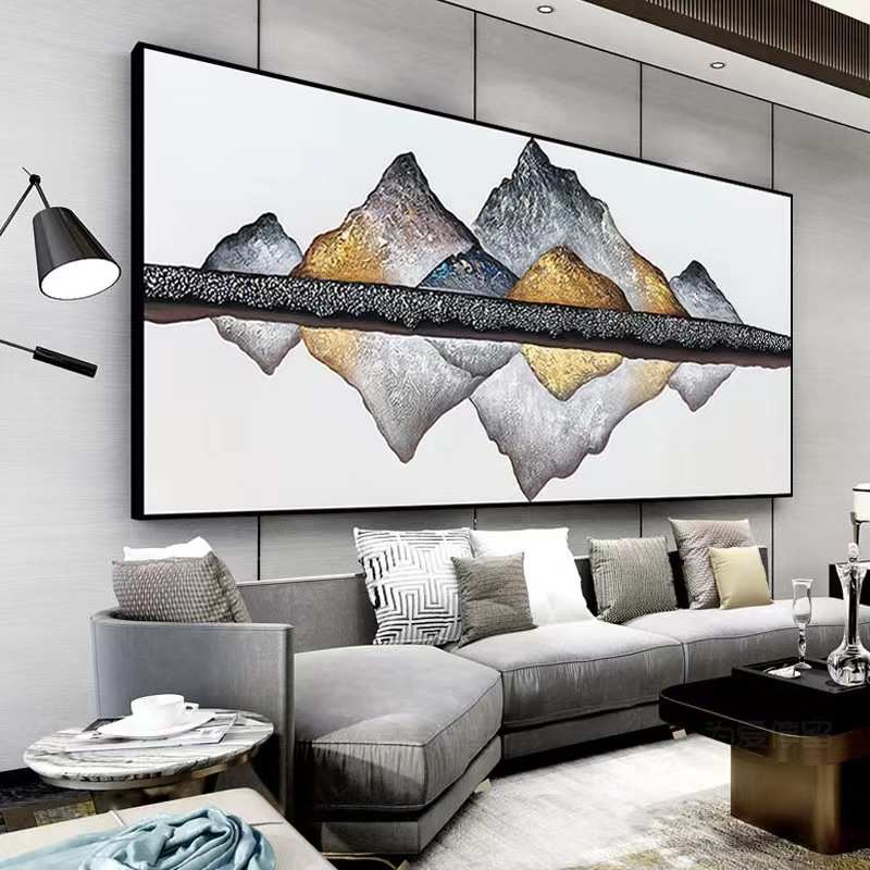 客厅沙发背景抽象山横幅大尺寸纯手绘立体肌理装饰画现代简约油画