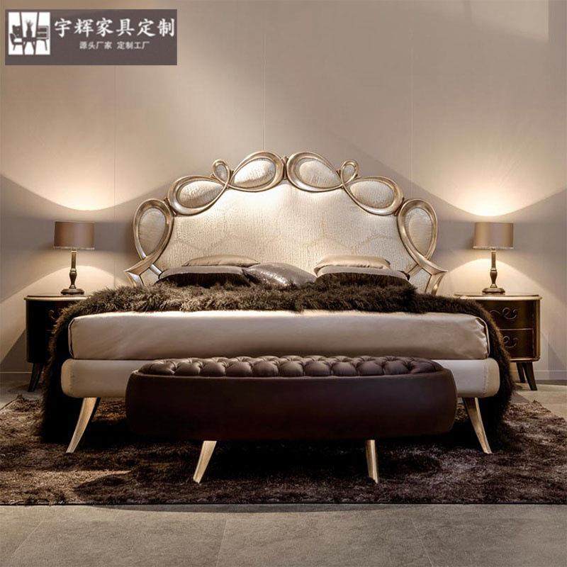 意大利轻奢床简欧床现代简约实木双人床主卧奢华婚床布艺公主床