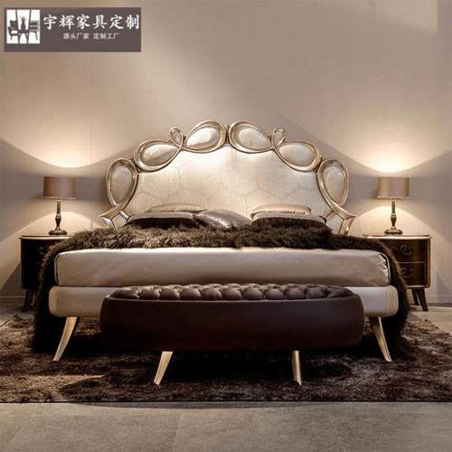 意大利轻奢床简欧床现代简约实木双人床主卧奢华婚床布艺公主床