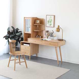 北欧风创意书桌书架组合一体式学习桌简约实木书房布拉格伸缩书桌