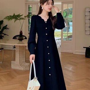 春秋冬季中长款连衣裙女气质遮肚子减龄大码胖妹妹女装300斤裙子