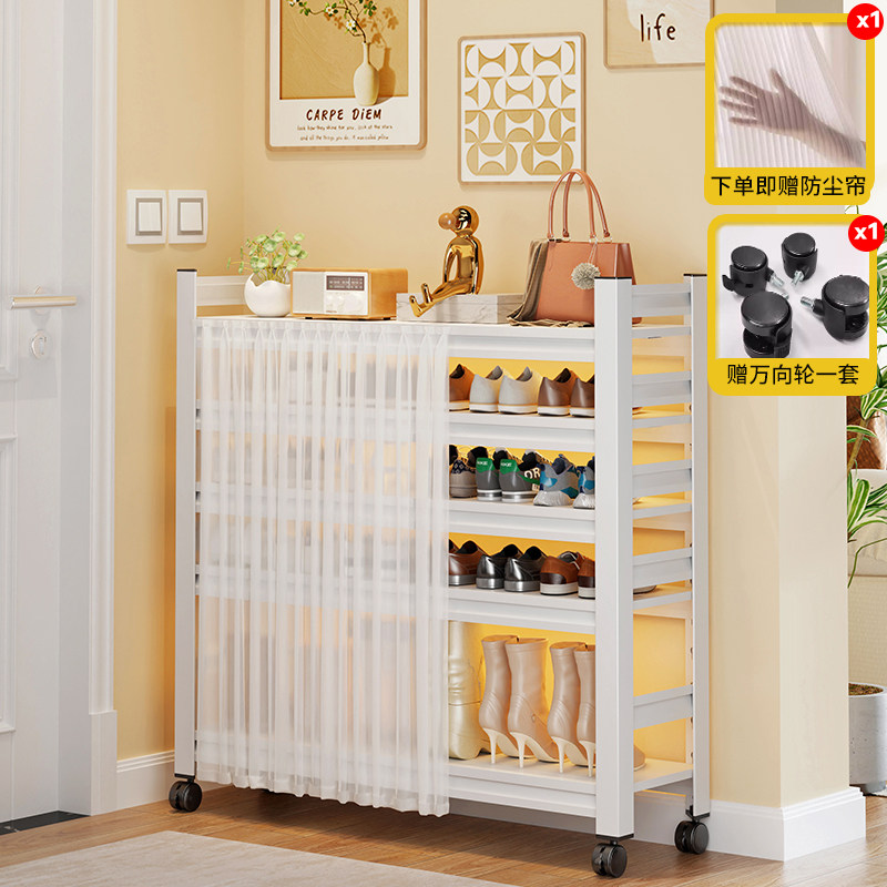 鞋架防尘遮挡帘多层家用门口钢制简易落地置物架铁艺可移动收纳架