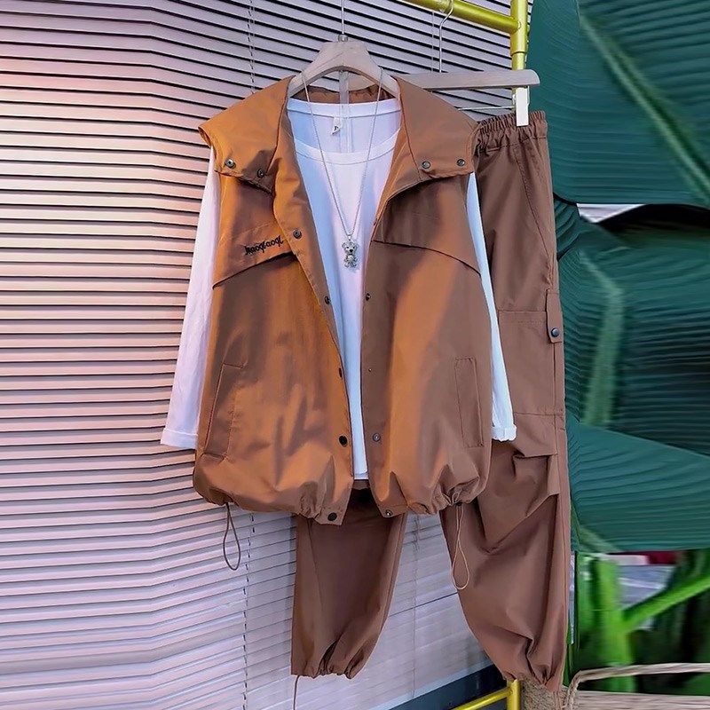 大码女装早秋运动休闲连帽无袖马甲外套工装束脚裤子胖mm两件套装,女装/女士精品,大码套装,淘宝优惠券,粉丝福利购,淘宝优惠卷