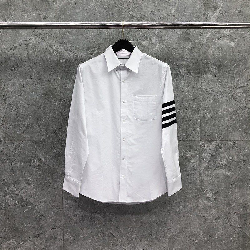 TB白色衬衫男2024夏季新款韩版时尚修身纯色牛津休闲长袖情侣衬衣