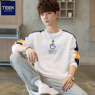 纯棉卫衣男款2023春季新款青少年帅气潮春秋加绒夏季薄款长袖t恤