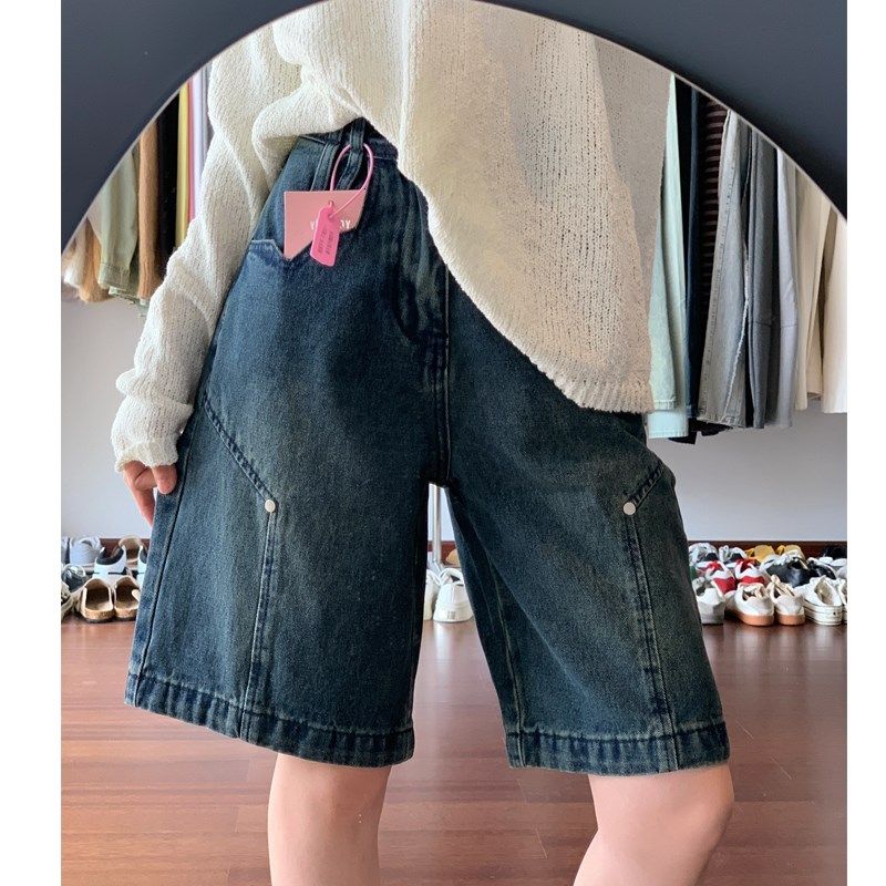 复古蓝牛仔短裤女夏季薄款胖mm梨形身材宽松显瘦设计感阔腿五分裤,女装/女士精品,大码裤装,淘宝优惠券,粉丝福利购,淘宝优惠卷