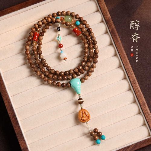 正宗天然惠安沉香木手串108颗长款项链毛衣链檀香无相佛多圈手链