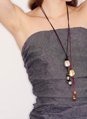 秋冬新款绳结雕塑长项链女小众高级感复古长款编织毛衣链新年礼物