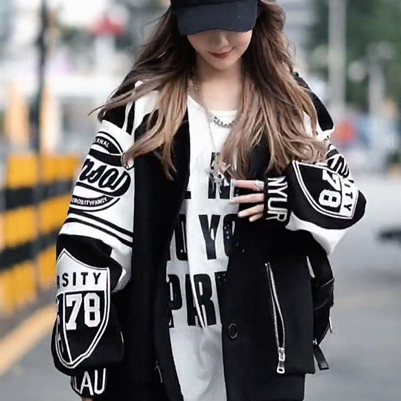 美式复古棒球服女秋2023年新款中长版卫衣女字母宽松休闲夹克外套,女装/女士精品,派克服,淘宝优惠券,粉丝福利购,淘宝优惠卷