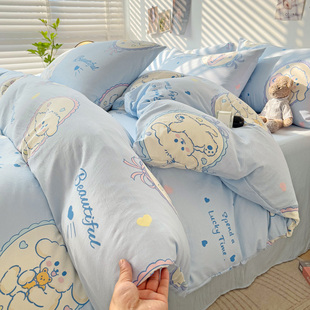 水洗棉被套单件150x200x230被罩磨毛被单人四件套非全棉纯棉床品3