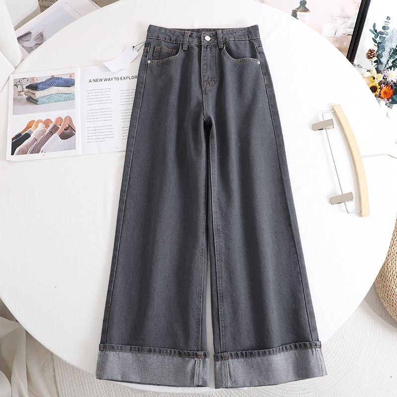 麦美式复古牛仔裤女2025新款无弹高腰显瘦宽松阔腿裤卷边长裤,女装/女士精品,牛仔裤,淘宝优惠券,粉丝福利购,淘宝优惠卷