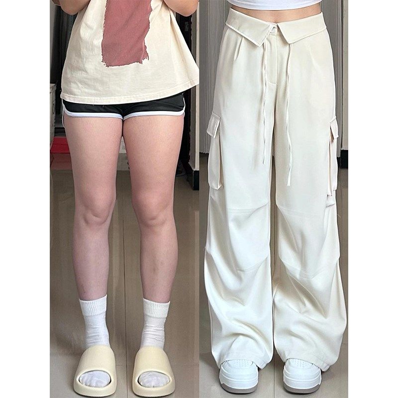 胖mm大码女装美式杏色工装裤女夏季舒适设计感口袋裤子显瘦休闲裤,女装/女士精品,大码裤装,淘宝优惠券,粉丝福利购,淘宝优惠卷