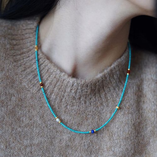 兰时叙天然湖北高瓷绿松石级细1.5mm项链多宝手串新中式叠戴项链