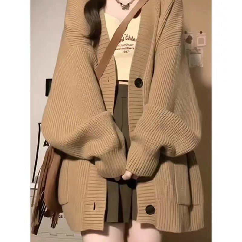 大码胖妹妹开衫毛衣外套女春秋冬V领慵懒风宽松针织衫高级感上衣,女装/女士精品,毛衣,淘宝优惠券,粉丝福利购,淘宝优惠卷