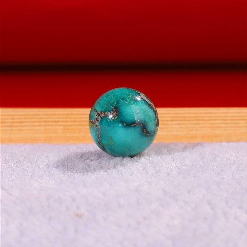 湖北原矿绿松石散珠高瓷绿11mm单珠 文玩DIY配件玉化状态保真28号