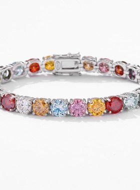 多巴胺色系莫桑钻手链女夏纯银时尚流行穿搭风潮轻奢简约满钻饰品