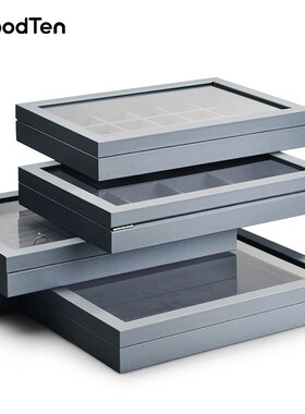 木世轻奢皮质首饰收纳箱灰色亚克力透明盖大容量项链箱戒指收纳箱