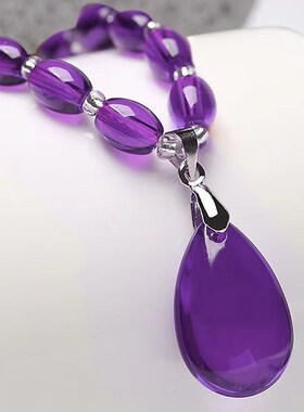 简约妈妈生日礼物女士项链节日紫色水晶水滴吊坠项链  新款