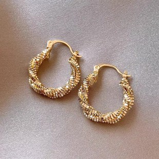 复古港风简约多层扭曲圆圈耳扣个性 设计感耳环气质网红耳饰品 时尚