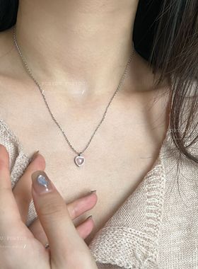 粉嘟嘟爱心吊坠奶fufu~秋新款项链韩版毛衣链气质百搭氛围感颈链