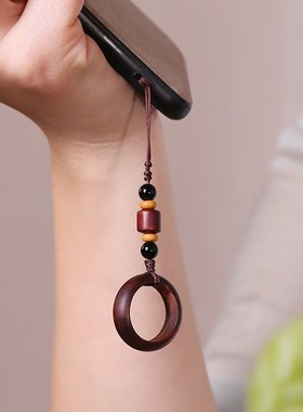 小叶紫檀木质戒指环手机链钥匙扣吊坠挂件男女手机挂绳链