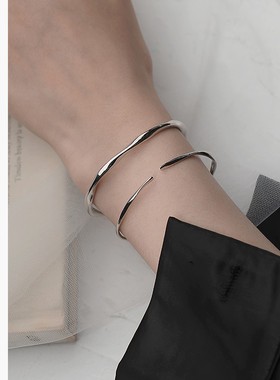 饰悟银饰莫比乌斯纯银手镯女小众设计素圈银手镯首饰手环圣诞礼物