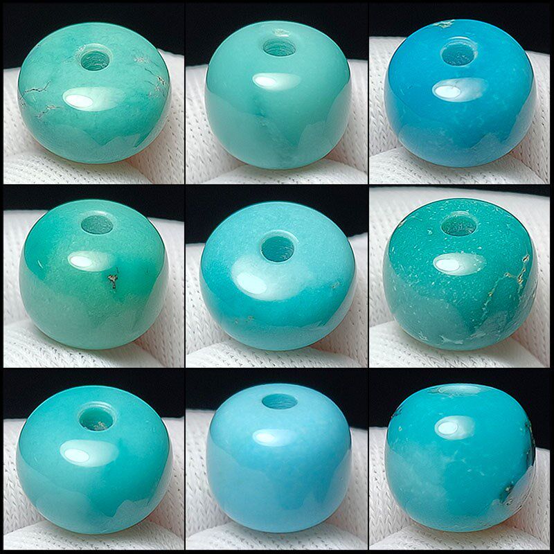 天然原矿绿松石原矿高瓷无优化老型珠厚鼓珠算珠鼓珠无胶无蜡散珠