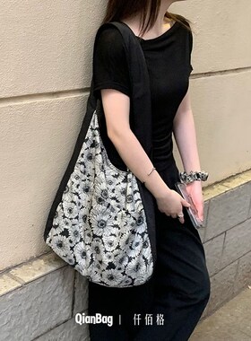 仟佰格提花托特女包松弛感百搭包包四季通用布包大容量轻便斜挎包