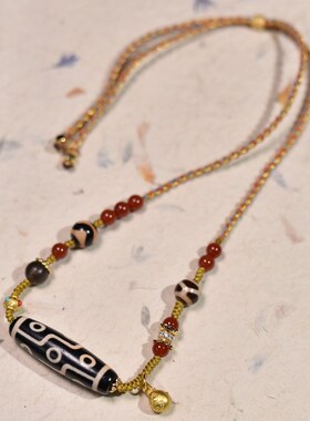 藏式九眼天珠编织绳串珠项链女新中式国风复古锁骨链毛衣链