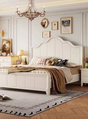 白色奶油风全实木双人床主卧美式简约现代1米8法式田园经济型婚床