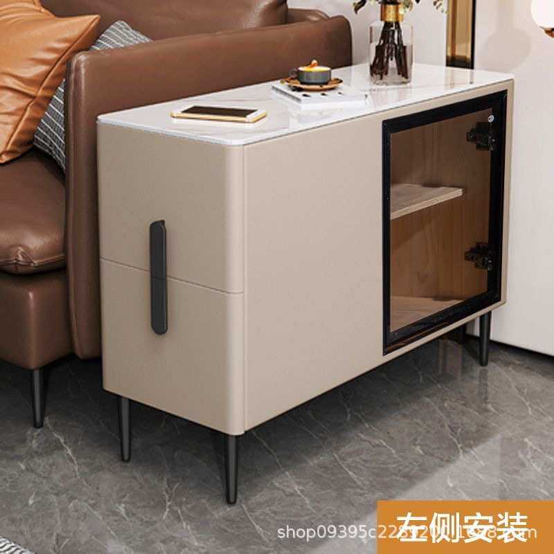 2023款高级全实木岩板带抽屉多功能沙发边柜侧边柜现代简约轻奢